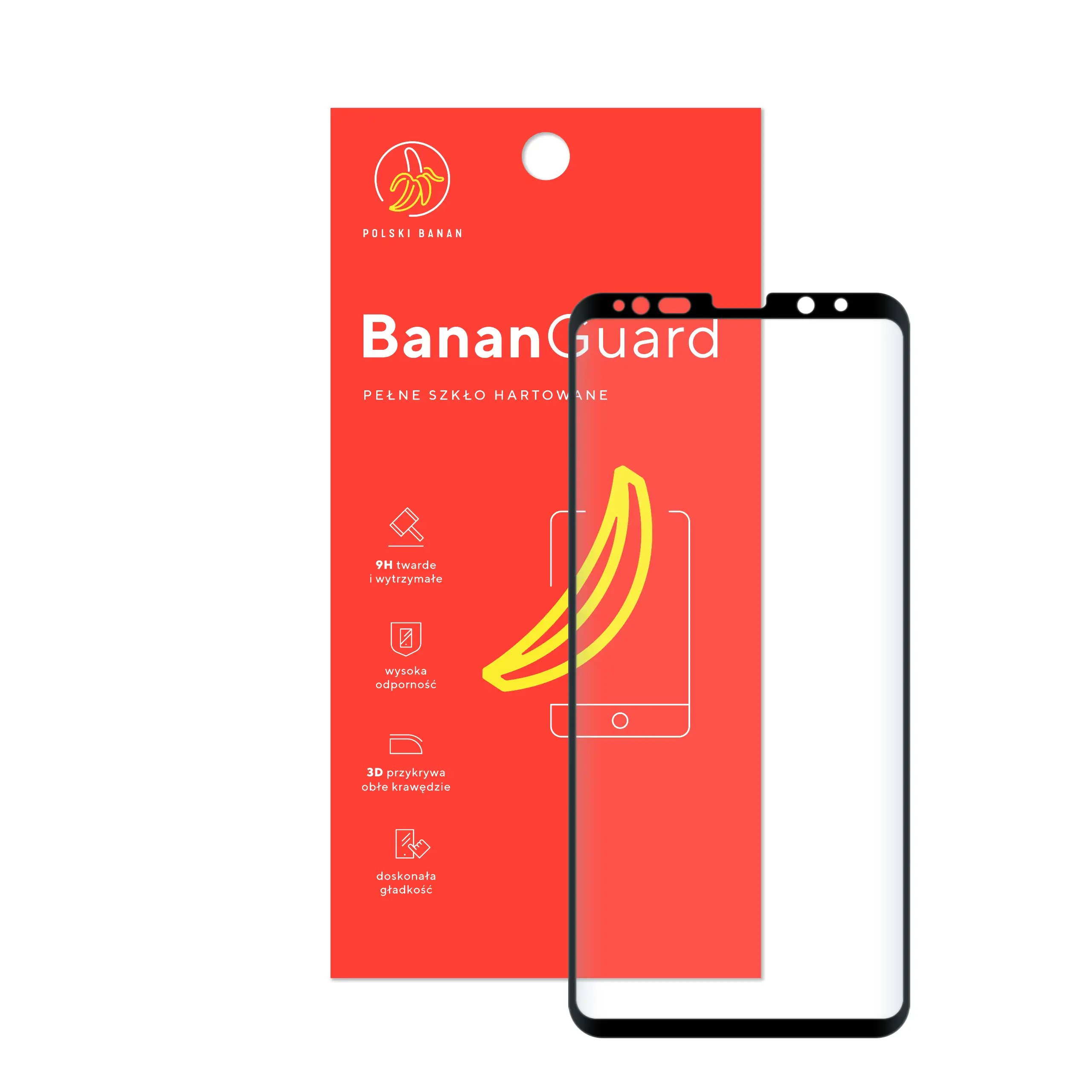 Szkło hartowane 5D Polski Banan BananGuard w kolorze czarnym z opakowaniem do telefonu Samsung Galaxy S9 Plus